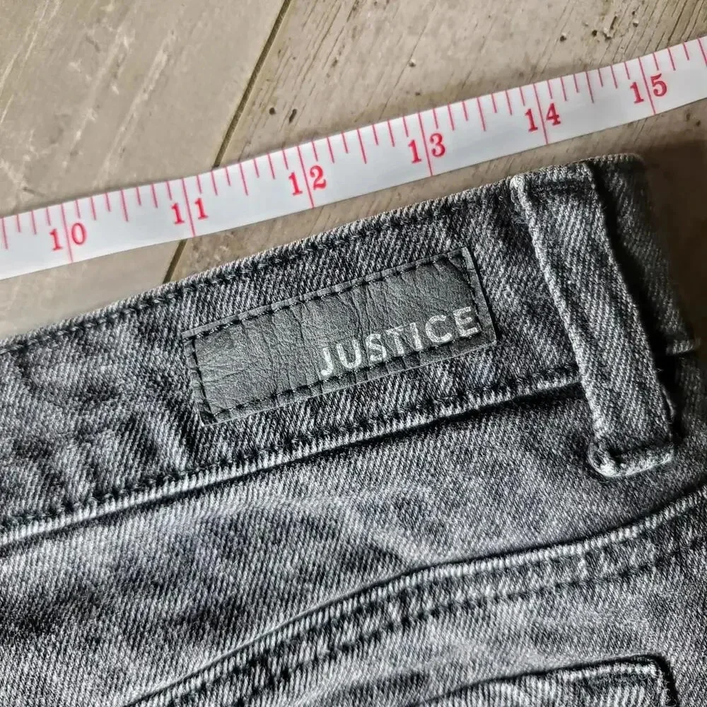JUSTICE Size 16 Black Raw Hem Denim Skort Leopard Print NWOT